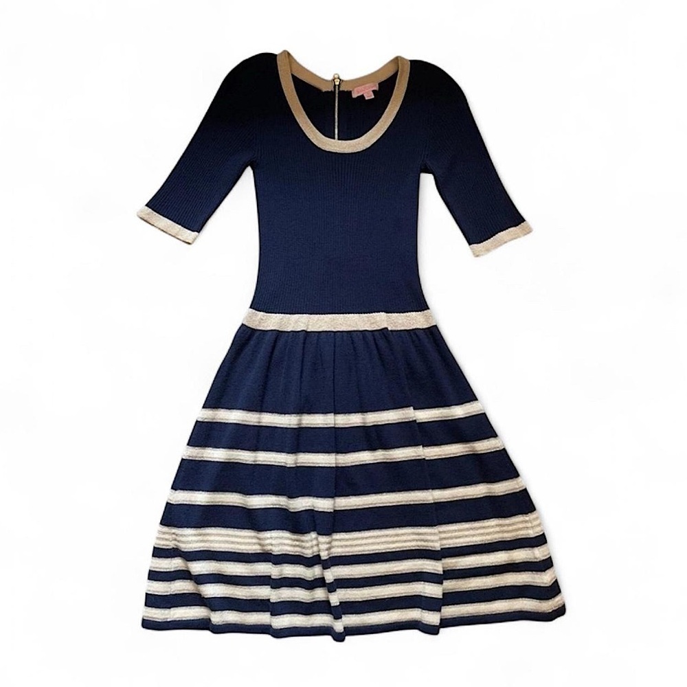 Lilly Pulitzer Striped Sweater Dress Sz M Merino Wool Fit & Flare Half Sleeve